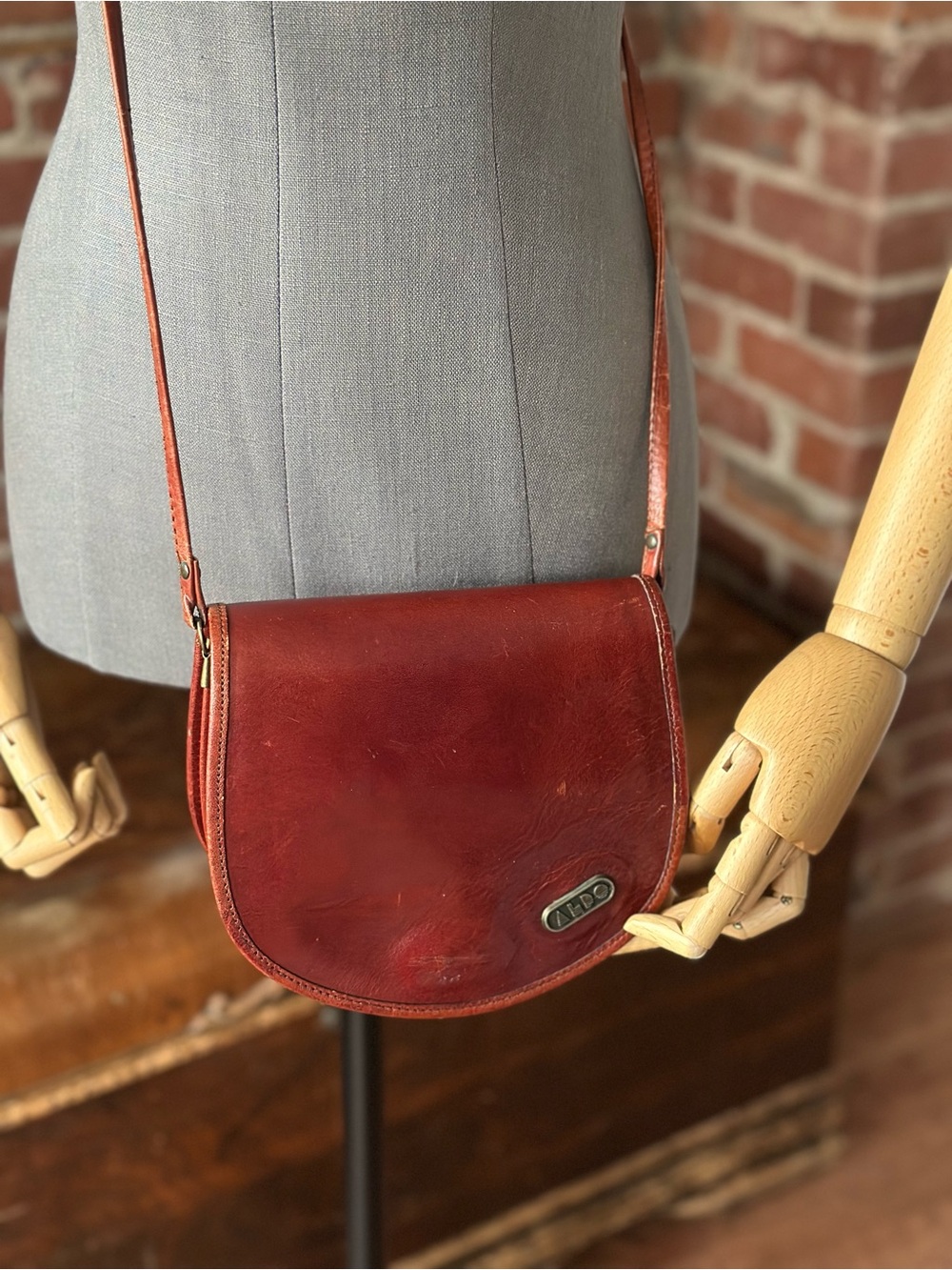 Vintage ALDO Leather Crossbody Bag Brown Saddle Purse